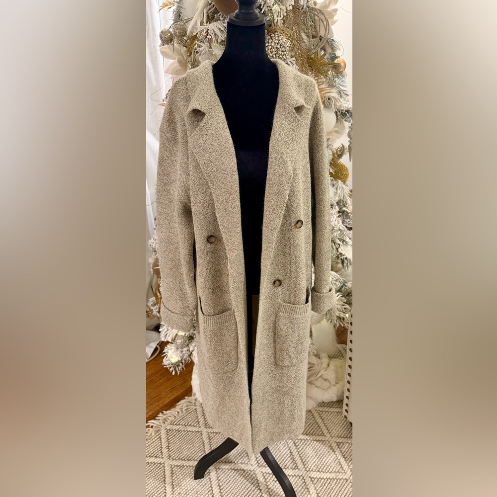 Lulus Cuddle Club Beige Marled Long Sleeve Coatigan Size L NWOT Cardigan Trench